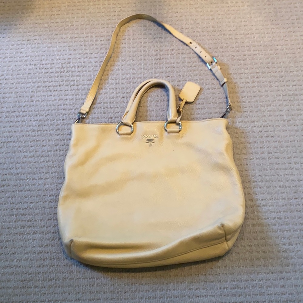 PRADA beige leather tote with crossbod and handles